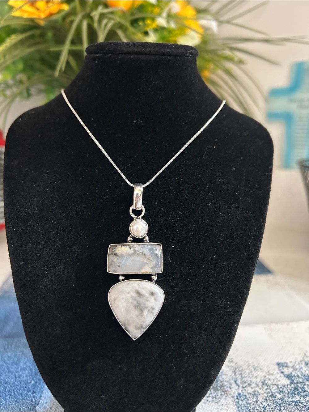 Sterling Silver Dendrite Opal Rainbow Pendant Necklace
